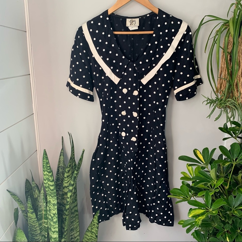 Vintage Polka Dot Double Breasted Romper Shorts XS